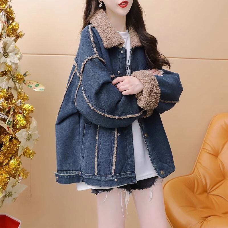 人気上昇中 デニム おしゃれ度高め ラムぬいぐるみ ジャケットF-9942