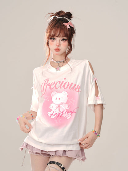 着回し力抜群 レース スウィートプリント 全2色 半袖Tシャツ ＜F-8711＞
