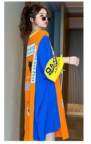 【半額！期間限定！！】超人気 個性派 絶対流行 アバンギャルド プリント 切り替え ゆったり ワンピース<F-8531>