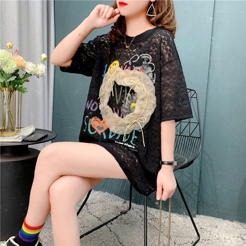 デザイン感   チャーミング Tシャツ カットソー＜F-3199＞