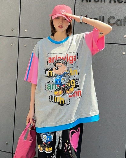 話題沸騰中   カジュアル カラーマッチング 半袖Tシャツ＜F-8067＞