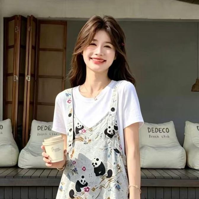 大人かわいい プリント Tシャツ & オールインワン セットアップ F-13301