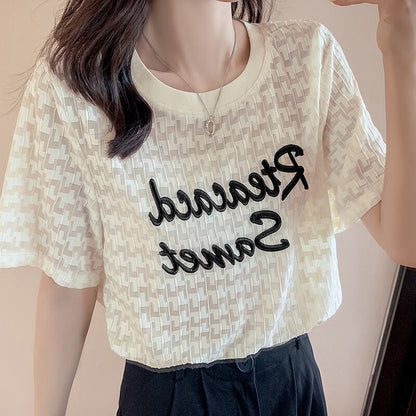 【半額！期間限定！！】大活躍 シフォン 定番シンプル 刺繍 全3色 Tシャツ カットソー ＜F-8601＞