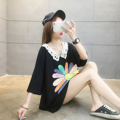 大人可愛い   ゆったり 三色半袖Tシャツ＜F-8129＞