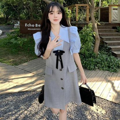 超人気 上質 大人可愛い 切り替え レイヤード風 ワンピースF-8910