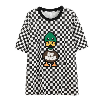 新商品 プリントTシャツ チェック柄 ゆったり半袖＜F-8694＞