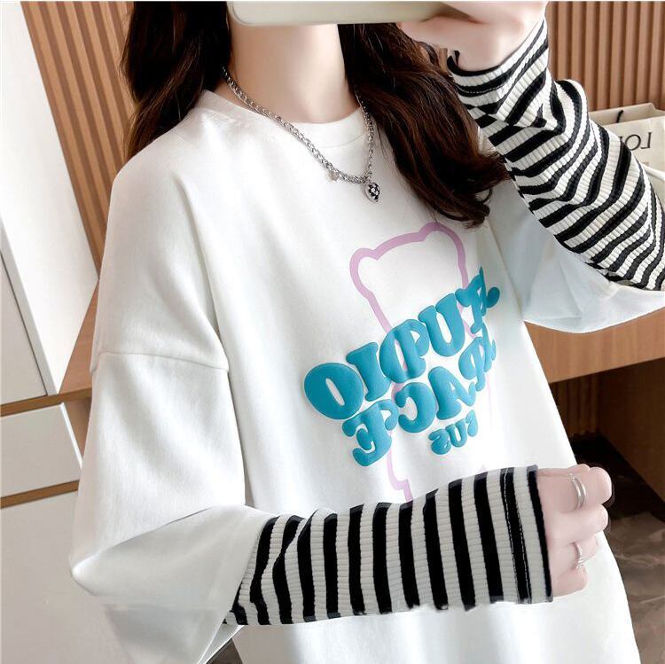 絶対流行 カジュアル アバンギャルド レイヤード風 プリント全3色 Tシャツ＜F-9587＞