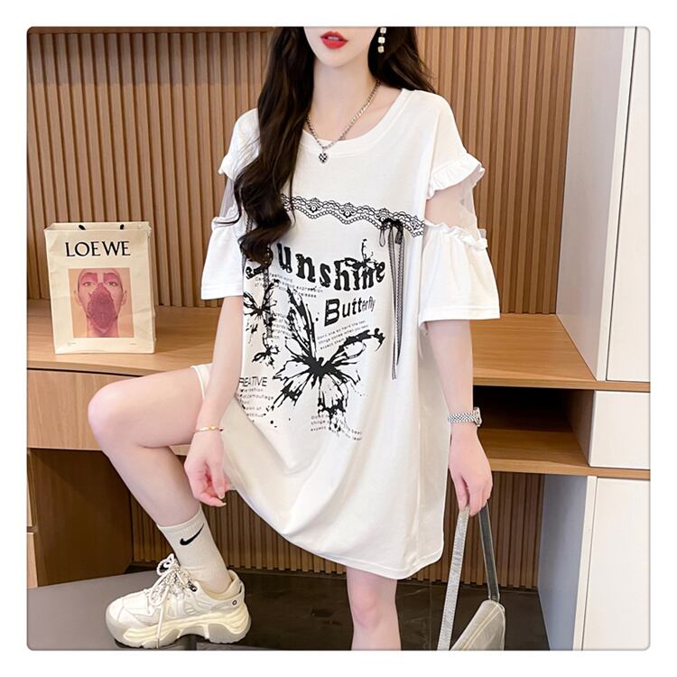 話題沸騰中 切り替え スウィートプリント 全2色 半袖Tシャツ ＜F-8652＞