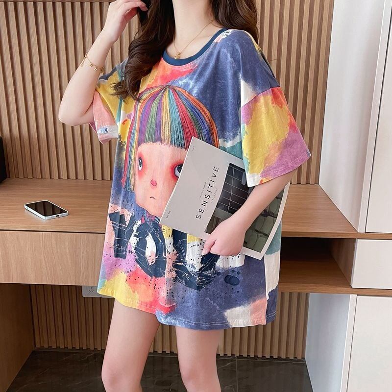 売り切れ必至 絞り染め ファッション プリント 半袖 Tシャツ＜F-8412＞