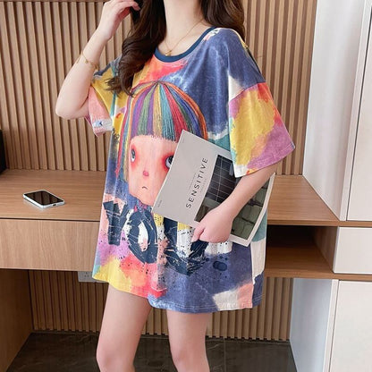 売り切れ必至 絞り染め ファッション プリント 半袖 Tシャツ＜F-8412＞