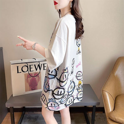 新商品 大人可愛い 大活躍 カジュアル キュートプリント 全2色 半袖Tシャツ＜F-8595＞