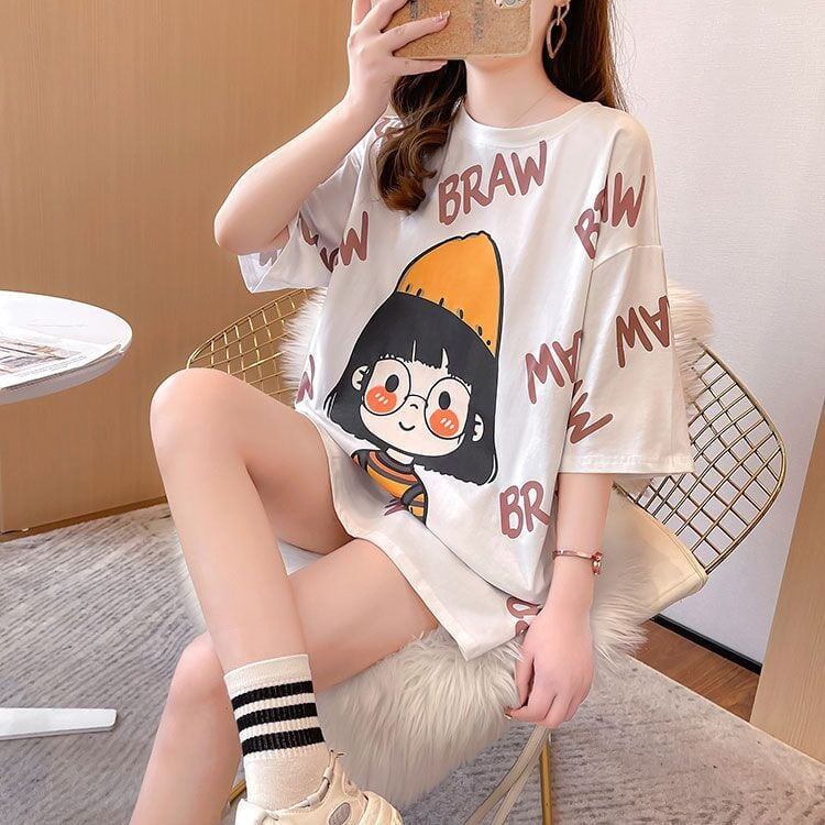 新商品 ラウンドネック 好感度満載 プリント Tシャツ カットソー＜F-8477＞