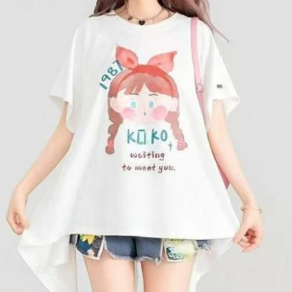 着回し力抜群 ゆったり ファッション感満々 ロング丈 2色半袖Tシャツ＜F-11068＞