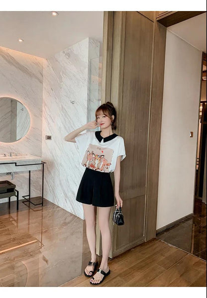 美人度アップ シフォン スウィート 半袖 Tシャツ ショートパンツ セットアップ ＜F-9234＞