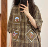 大活躍 刺繍 特別デザイン チェック柄 2色選択 半袖シャツ＜F-8881＞