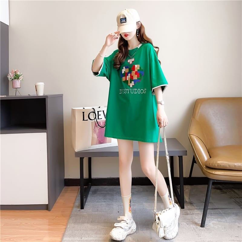 とてもデザイン性の高いモザイクエレメント半袖Tシャツ<F-2986>