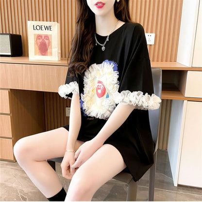 新作 好感度満載 個性的なデザイン ラウンドネック Tシャツ カットソー＜F-8405＞