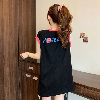 【半額！期間限定！！】超人気 ファッション カジュアル プリント ノースリーブ Tシャツ<F-8487>