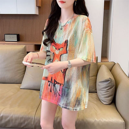 大活躍 絞り染め 特別デザイン プリント 2色選択 半袖Tシャツ＜F-8574＞