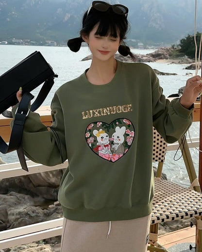 【裏起毛】超人気商品可愛いウサギちゃんロゴスウェット全6色<F-4598>