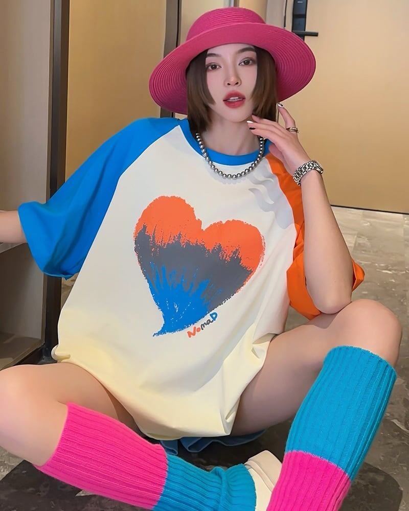 絶対欲しい プリント ロゴ カラーマッチング ゆったり 3色半袖Tシャツ＜F-8383＞