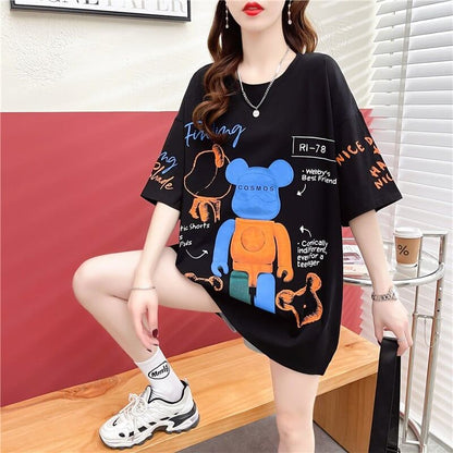 【個性派】 プリント カジュアル ビッグロゴ ゆったりトップス 半袖Tシャツ 全2色＜F-4940＞