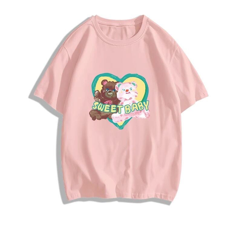 絶対欲しい大人可愛い カジュアル 高見えデザイン プリント全6色 半袖TシャツF-9328