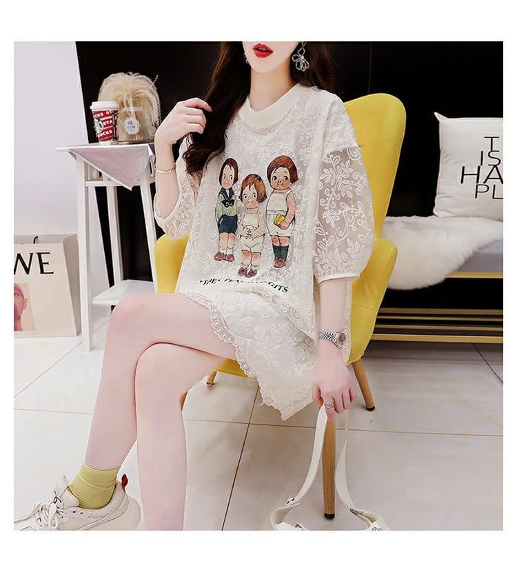 優しい雰囲気   レース Tシャツ ベージュ 半袖 ＜F-2848＞