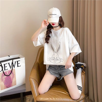 美人度アップ   ビジュー Tシャツ 三色 ゆったり半袖＜F-2945＞