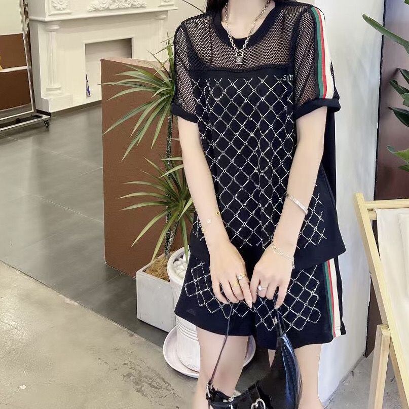 好感度UP ホットダイヤモンド カジュアル 半袖 Tシャツ ショートパンツ セットアップ ＜F-9000＞