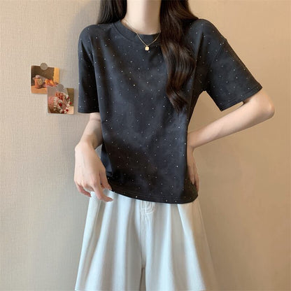 着回し力抜群 ホットダイヤモンド 定番シンプル 全2色 半袖Tシャツ カットソー ＜F-8591＞