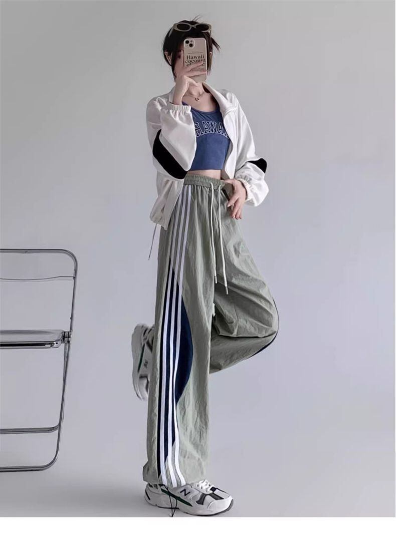 都市ファッショ デザイン オシャレ 切り替え 三色 スウェット ジョガーパンツ <F-9405>