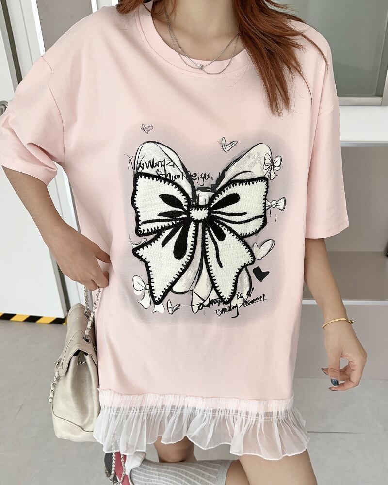 今季マストバイ プリントゆったり 切り替え 半袖Tシャツ 全4色＜F-8256＞