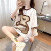 先進の重工業刺繍入りダイヤモンドベア半袖Tシャツ<F-2987>