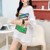 デザインセンス中空プリントTシャツルーズトップス<F-2877>