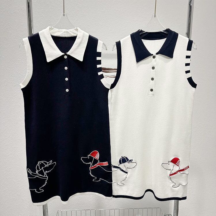 売り切れ必至 刺繍 カジュアル ノースリーブ ニットワンピース<F-8484>