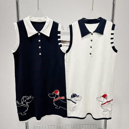売り切れ必至 刺繍 カジュアル ノースリーブ ニットワンピース<F-8484>