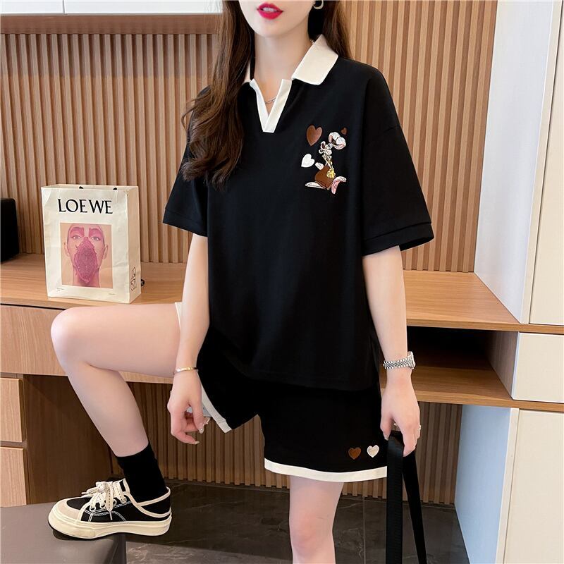 定番シンプル 切り替え カジュアル 半袖Ｔシャツⅹパンツセット全3色 <F-8267>