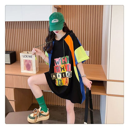 売り切れ必至 切り替え カジュアル カラーマッチング プリント全2色 半袖Tシャツ<F-8723>