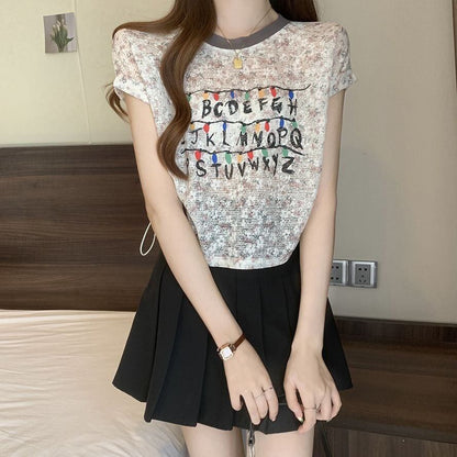 好感度UP カジュアル 大人可愛い プリント 全2色 半袖 Tシャツ＜F-8822＞