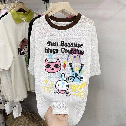 【半額！期間限定！！】新商品 キュート 超人気 プリント 2色半袖Tシャツ＜F-8520＞