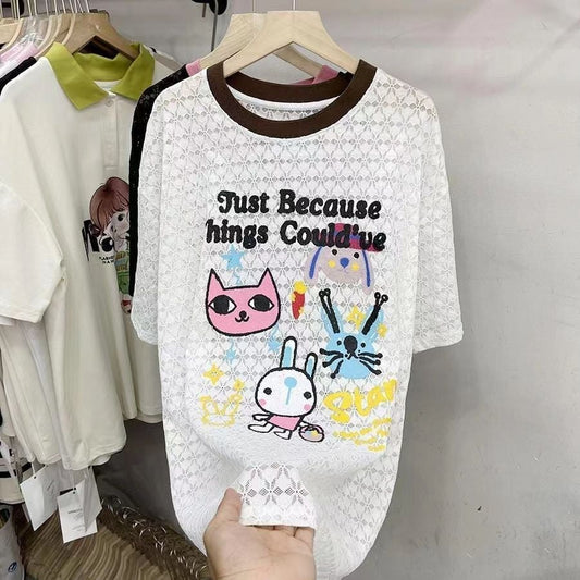 【半額！期間限定！！】新商品 キュート 超人気 プリント 2色半袖Tシャツ＜F-8520＞