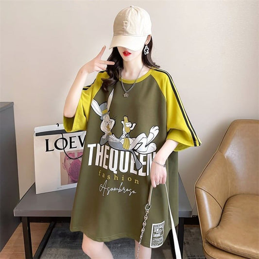 キュートなウサギのカラーブロック半袖Tシャツ<F-2989>