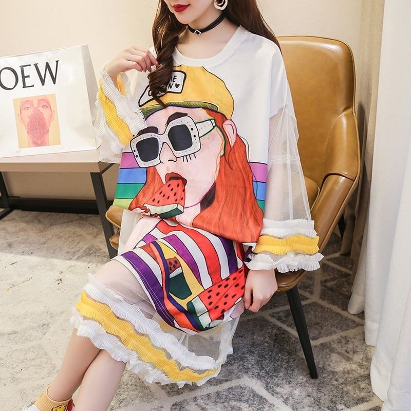 【ランキング上位】プリント   お洒落 ロングTシャツワンピース ＜F-887＞