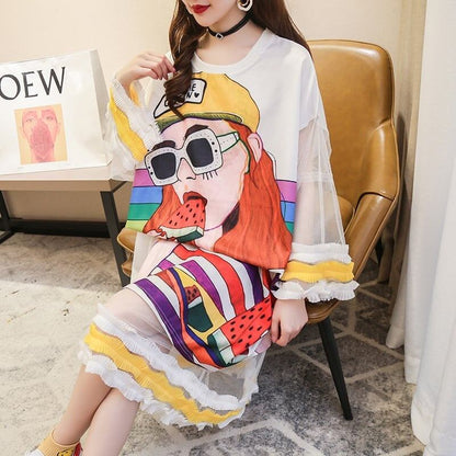 【ランキング上位】プリント   お洒落 ロングTシャツワンピース ＜F-887＞