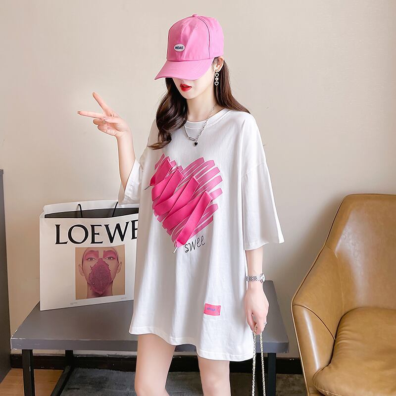 柔らかくて優しい印象 ゆったり ファッション感満々 ロング丈 3色半袖Tシャツ＜F-9206＞