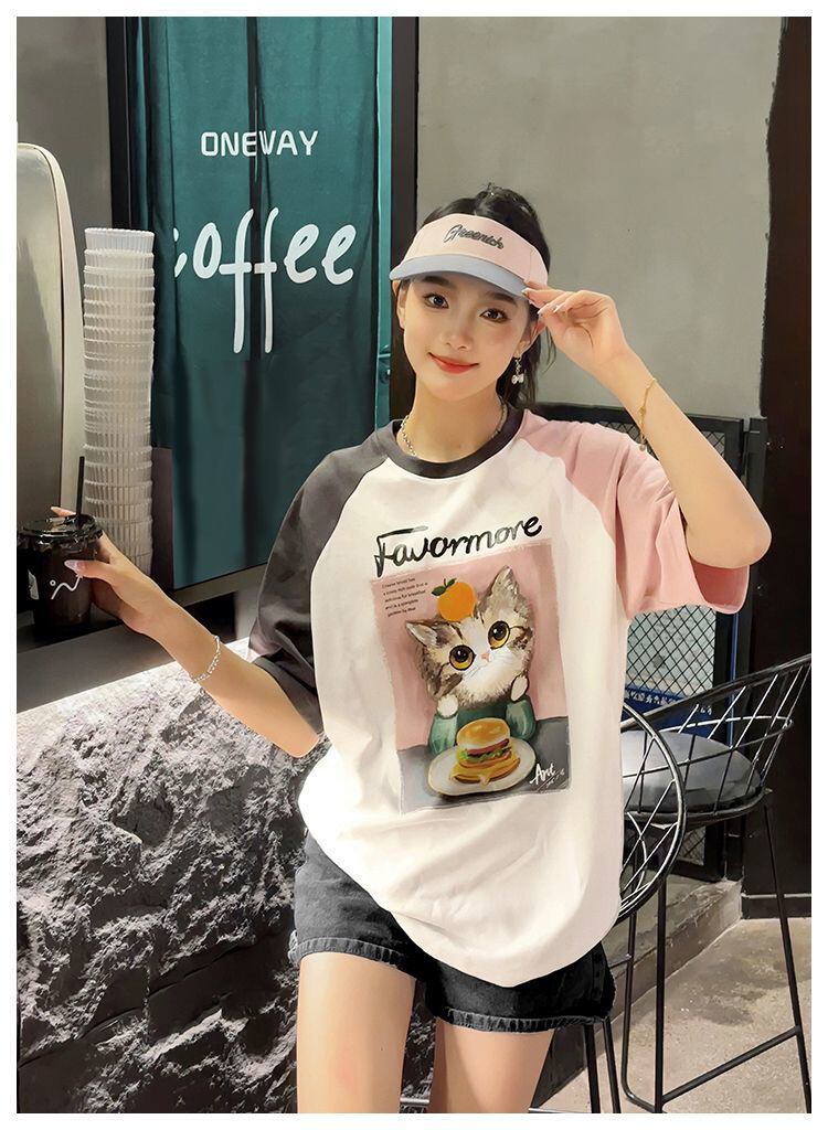 話題沸騰中 プリント切り替え 新作 全2色 半袖Tシャツ カットソー ＜F-8682＞