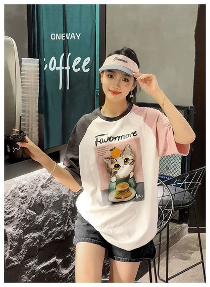 話題沸騰中 プリント切り替え 新作 全2色 半袖Tシャツ カットソー ＜F-8682＞