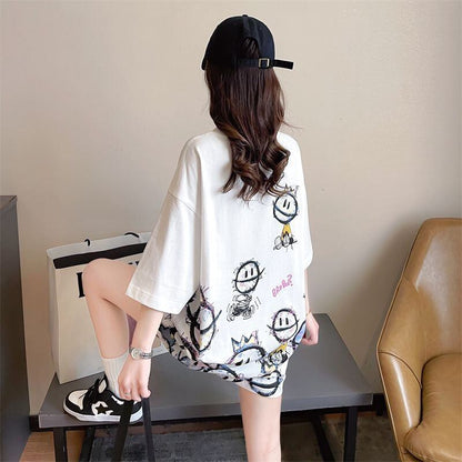 新商品 大人可愛い 大活躍 カジュアル キュートプリント 全2色 半袖Tシャツ＜F-8595＞