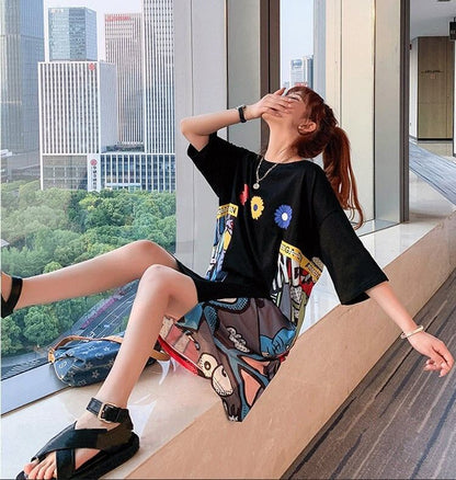 大人気ロング丈Tシャツワンピース  2色 ＜F-1160＞
